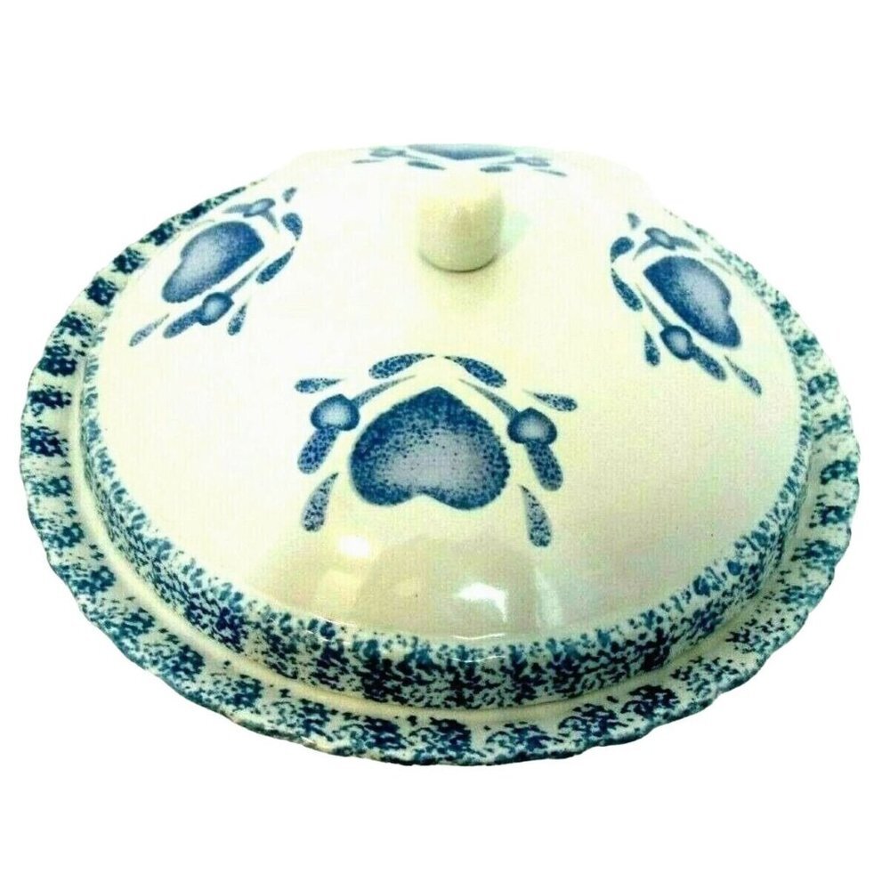 ABC Distributing Inc Ceramic Pie Plate And Lid Dish Country Blue Hearts